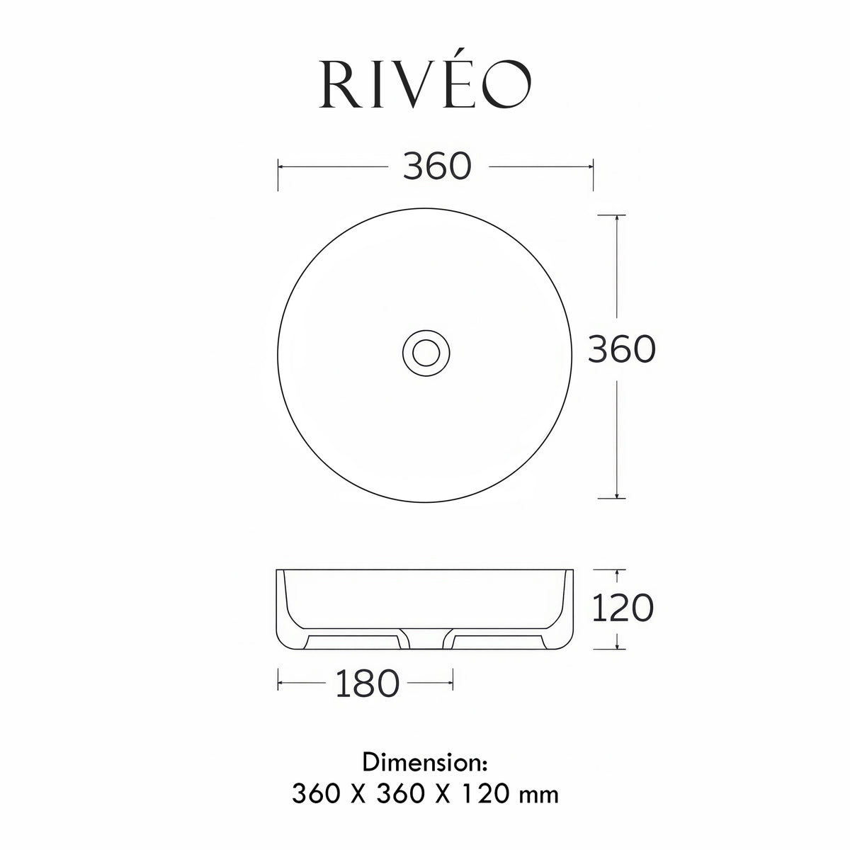RIVÉO Beige Marble Effect Round Countertop Basin – 360 x 360 mm – With Drain