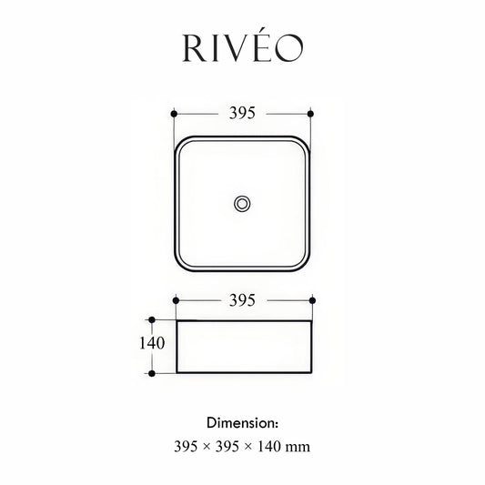 Vasque à Poser Carrée Arrondie Marbre Blanc Veiné Gris RIVÉO – 395 × 395 mm – Avec Bonde