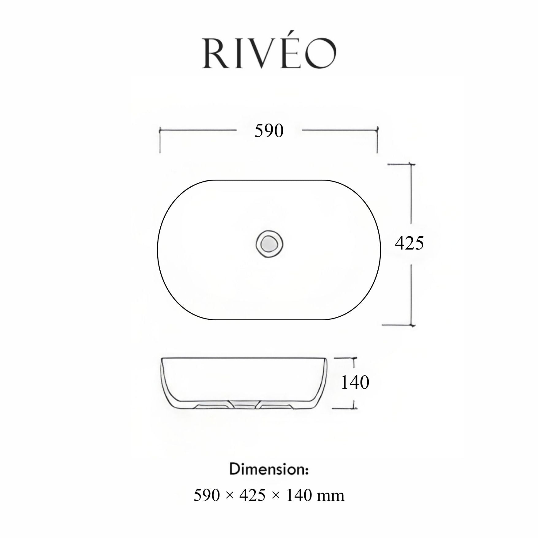 Vasque à Poser Ovale Noir Veiné Blanc RIVÉO – 590 × 425 mm – Avec Bonde