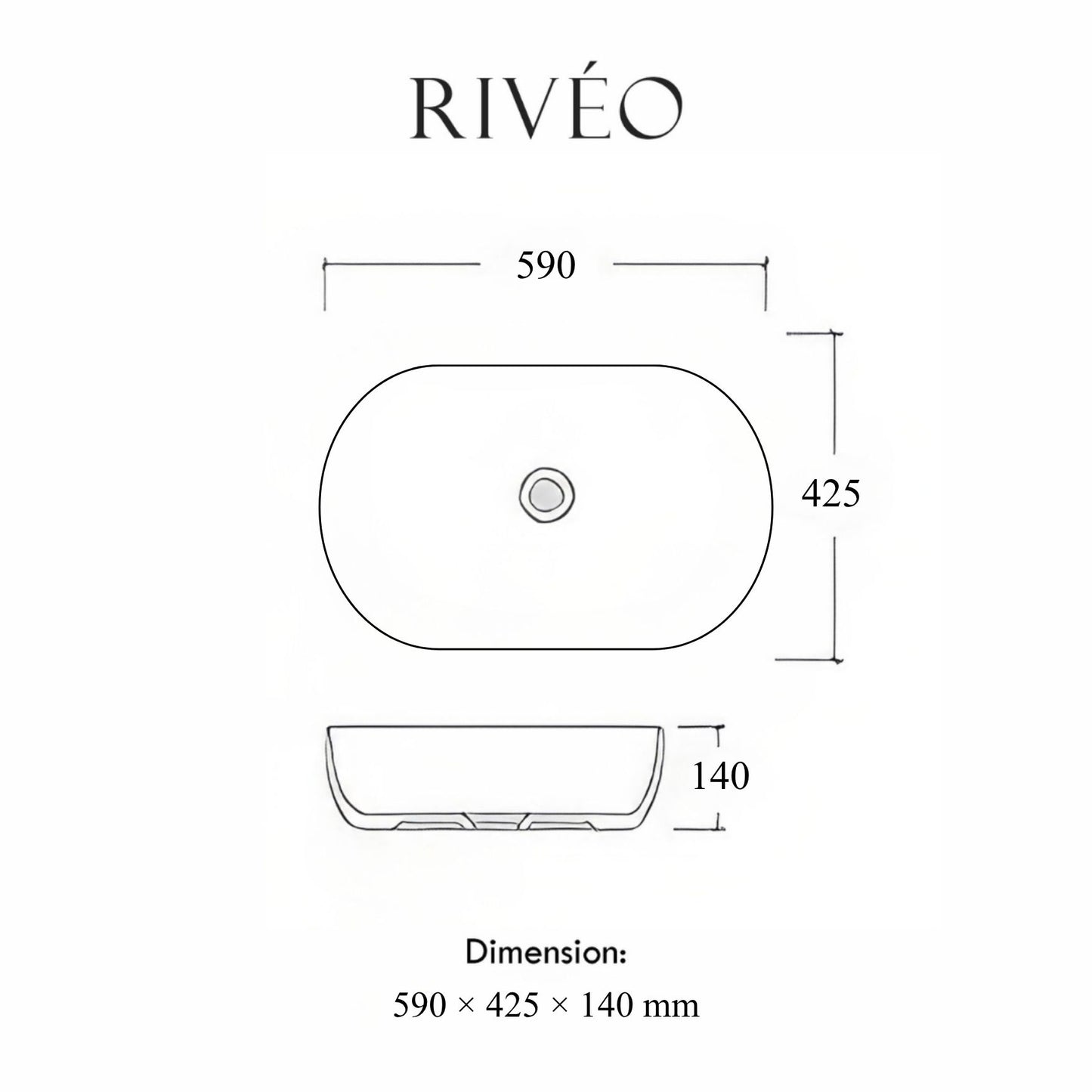 Vasque à Poser Ovale Noir Marbre Veiné Or RIVÉO – 590 × 425 mm – Avec Bonde