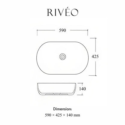 Vasque à Poser Ovale Noir Marbre Veiné Or RIVÉO – 590 × 425 mm – Avec Bonde