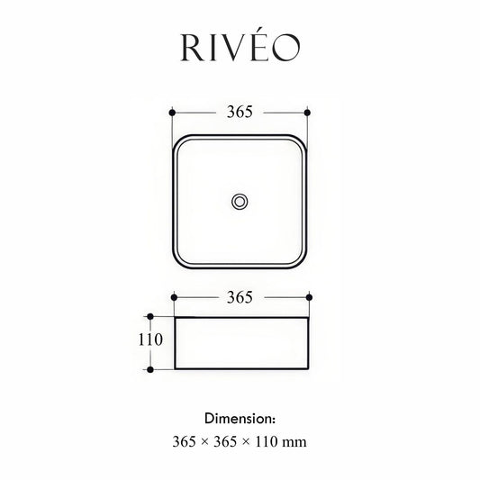 Vasque à Poser Carrée Arrondie Vert Olive RIVÉO – 365 × 365 mm – Avec Bonde