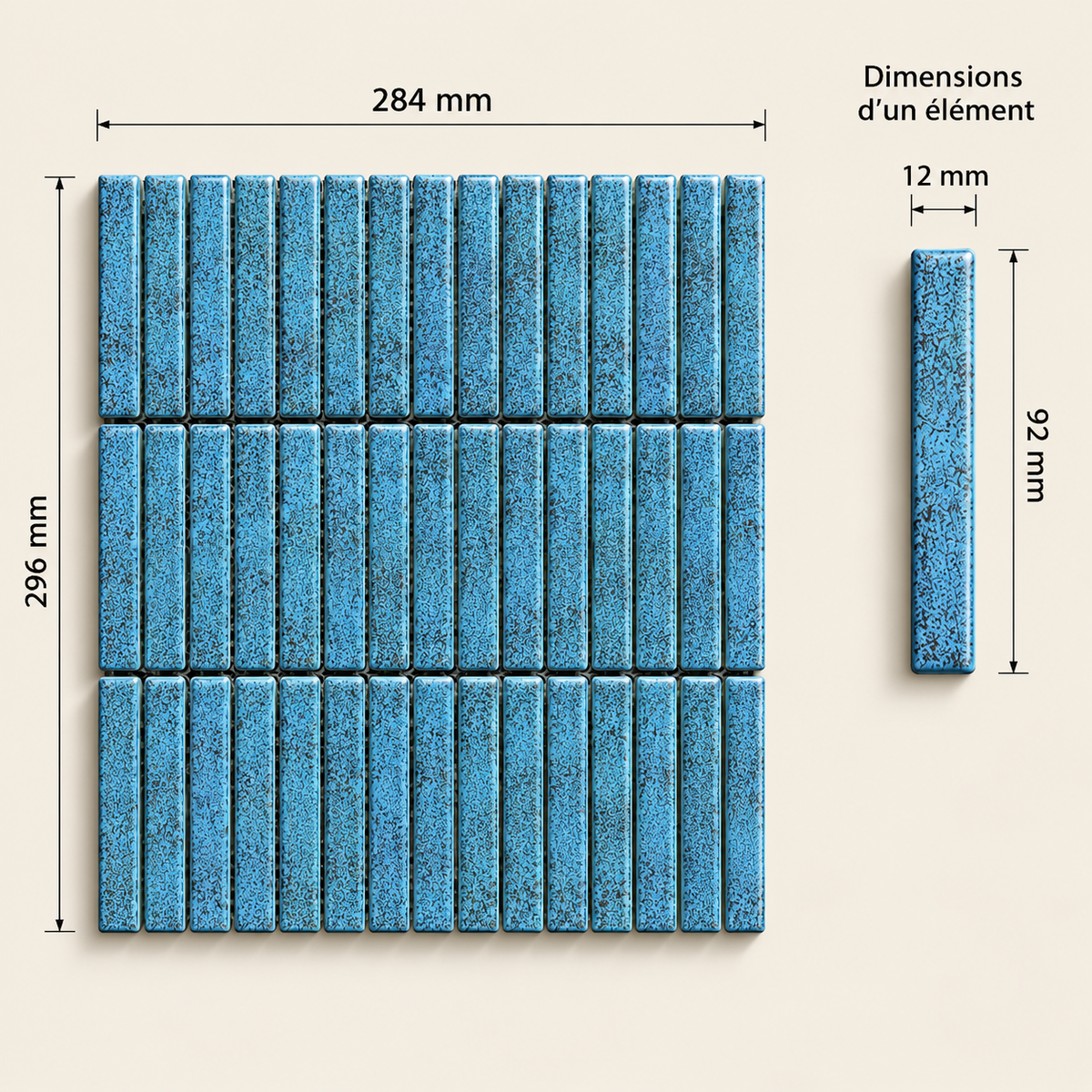 Mosaïque en Céramique Émaillée – Bleu Azur Moucheté – 28,4 × 29,6 cm