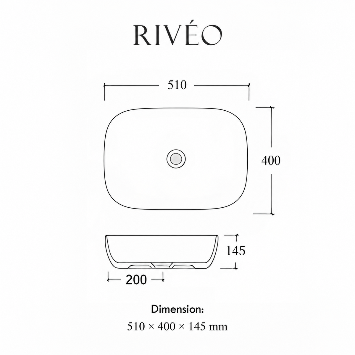 RIVÉO Oval Beige Marbled Countertop Basin – 590 × 410 mm – With Drain