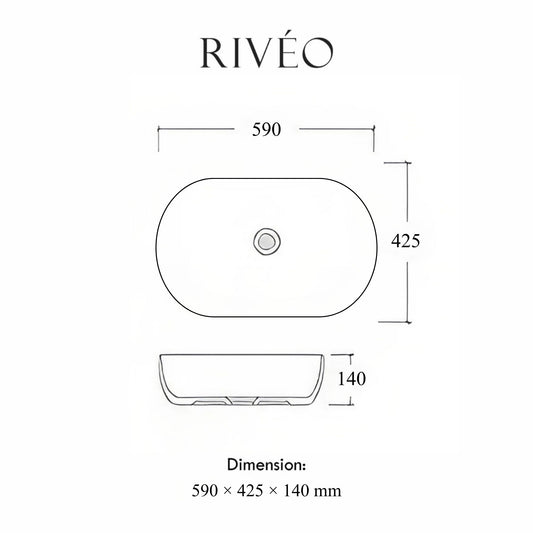 Vasque à Poser Ovale Marbre Blanc Veiné Gris RIVÉO – 590 × 425 mm – Avec Bonde