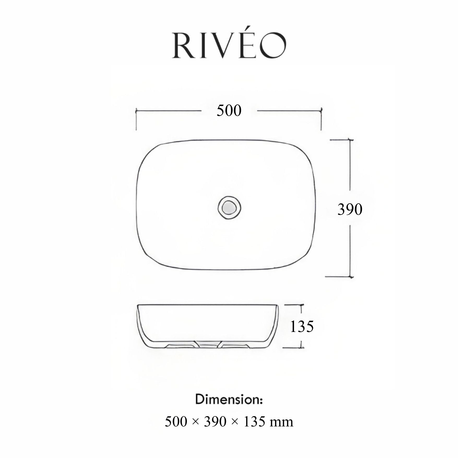 Vasque à Poser Rectangulaire Arrondie Noir Veiné Blanc RIVÉO – 500 × 390 mm – Avec Bonde