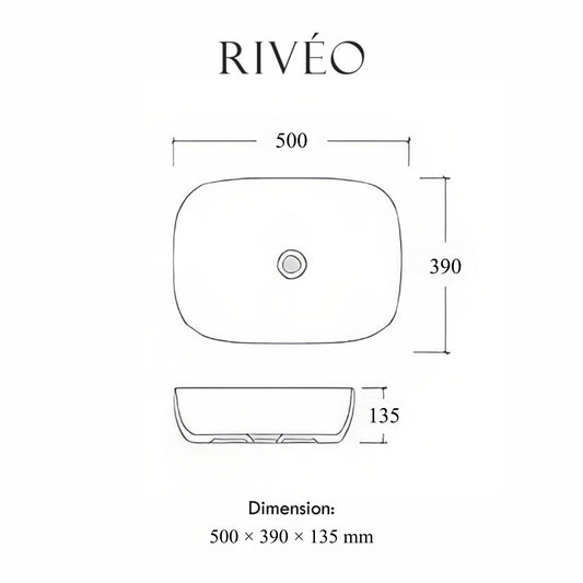 Vasque à Poser Rectangulaire Arrondie Noir Veiné Blanc RIVÉO – 500 × 390 mm – Avec Bonde