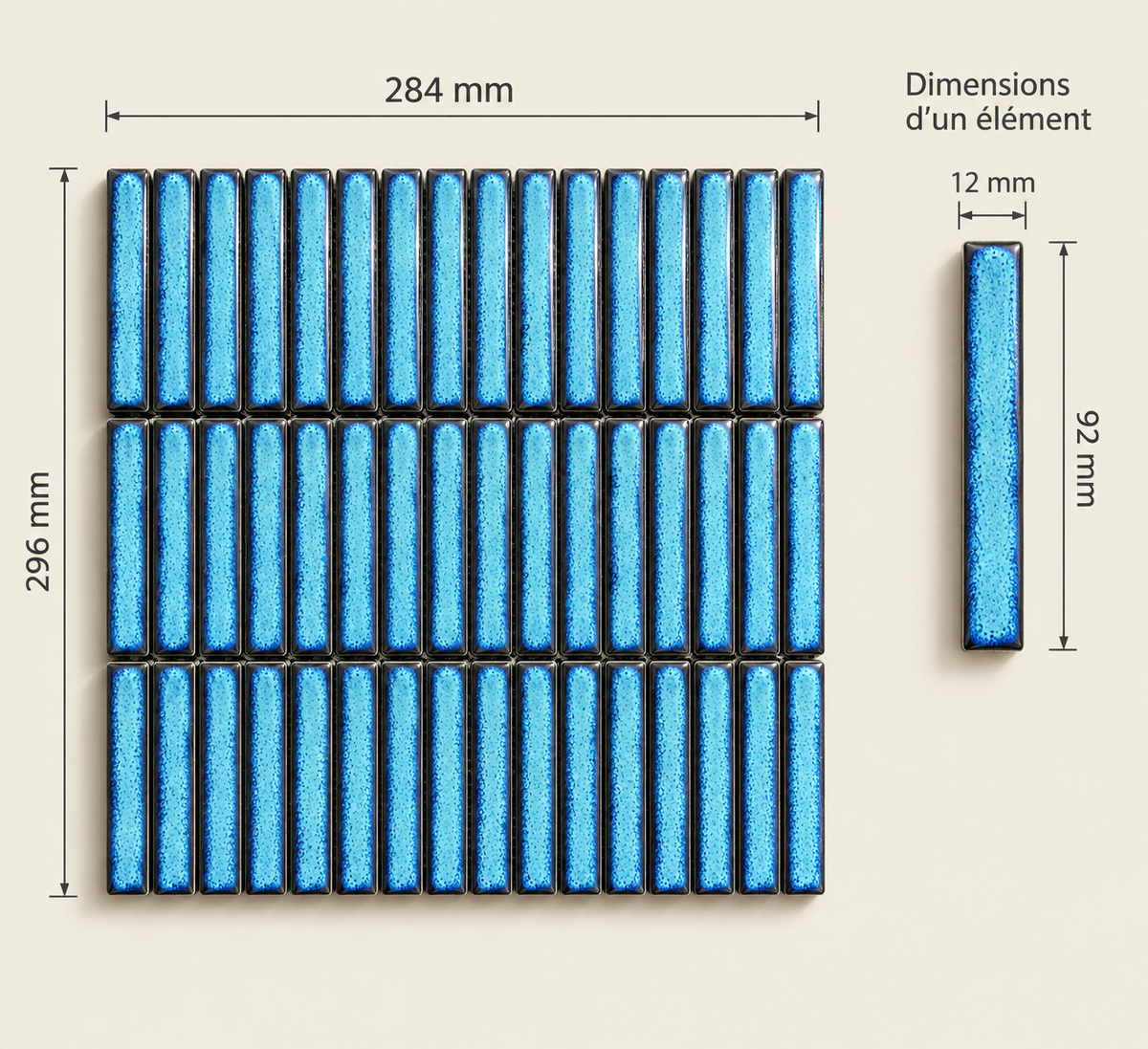 Mosaïque en Céramique Émaillée – Bleu Lagon – 28,4 × 29,6 cm