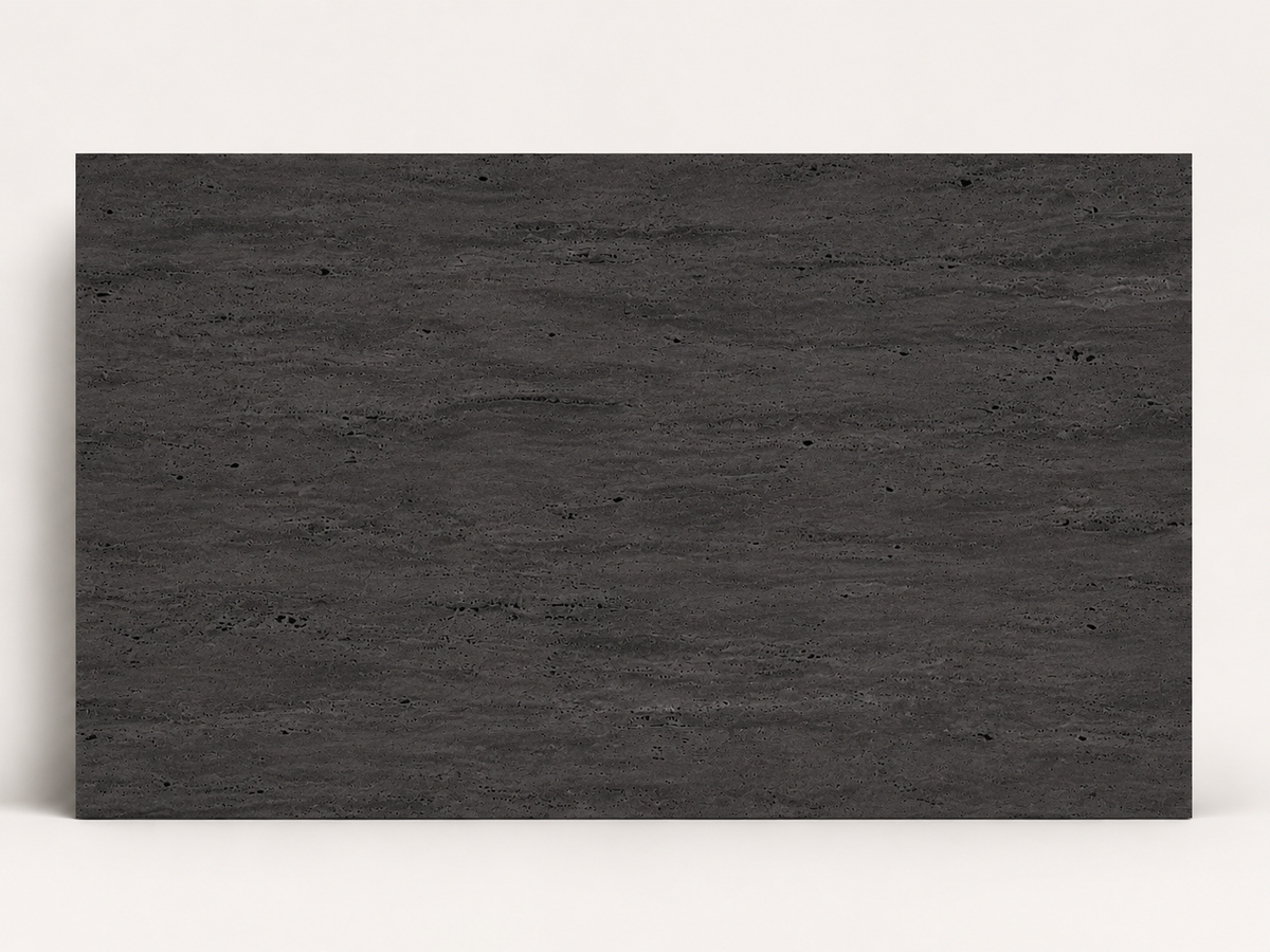 Panneau Mural Souple en Pierre Naturelle – Effet Travertin Gris Anthracite – 60×120 cm – Lot de 4 – B01TB05