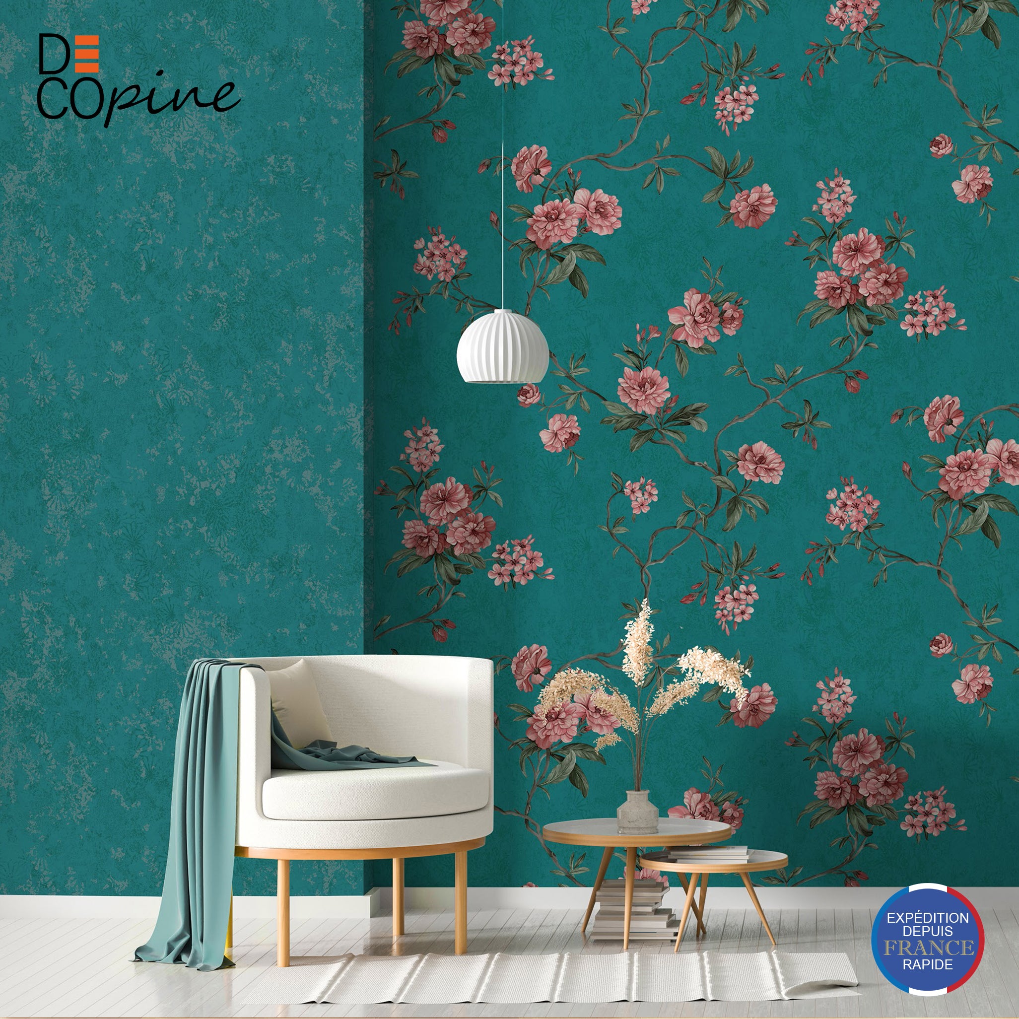 Decopine Floating Garden Vliestapete - Blau
