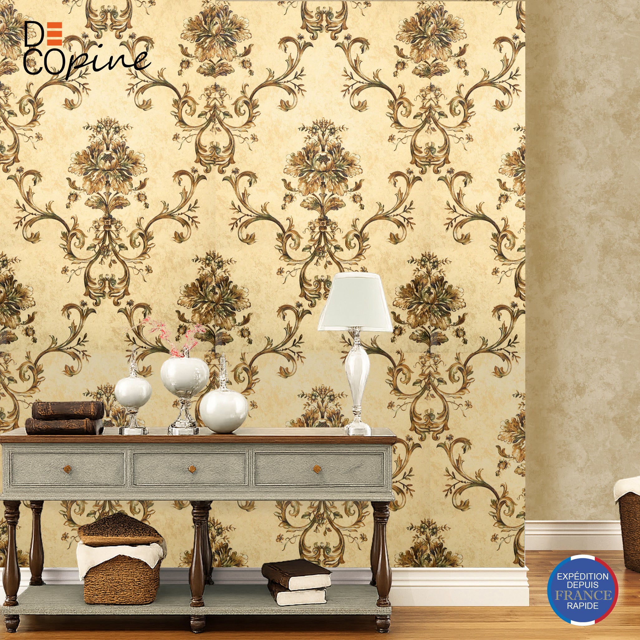 Papier Peint Intissé Maison d'Or – beige doré – 0,53 x 10m